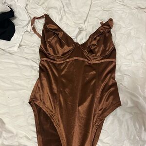 Brown Satin Bodysuit